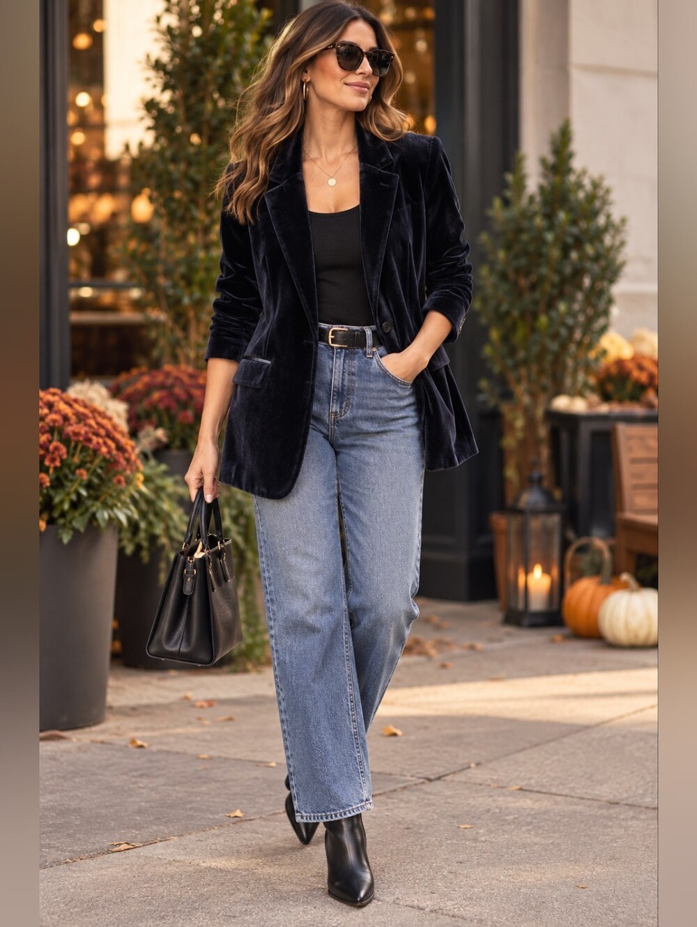 INTEMPO Women’s Boyfriend Velvet Blazer Black Chic Classic Holiday Evening